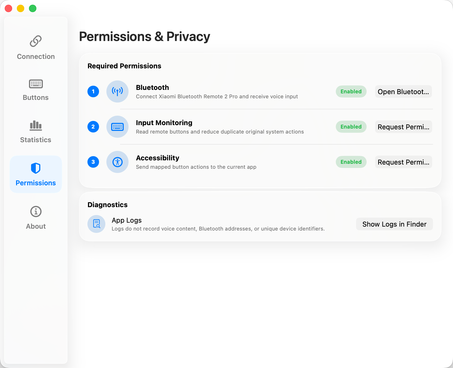 Permissions and privacy settings